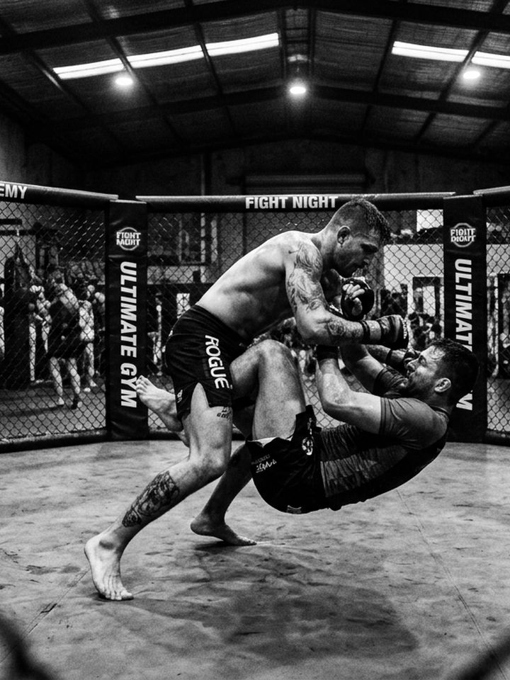 MMA training in the cage